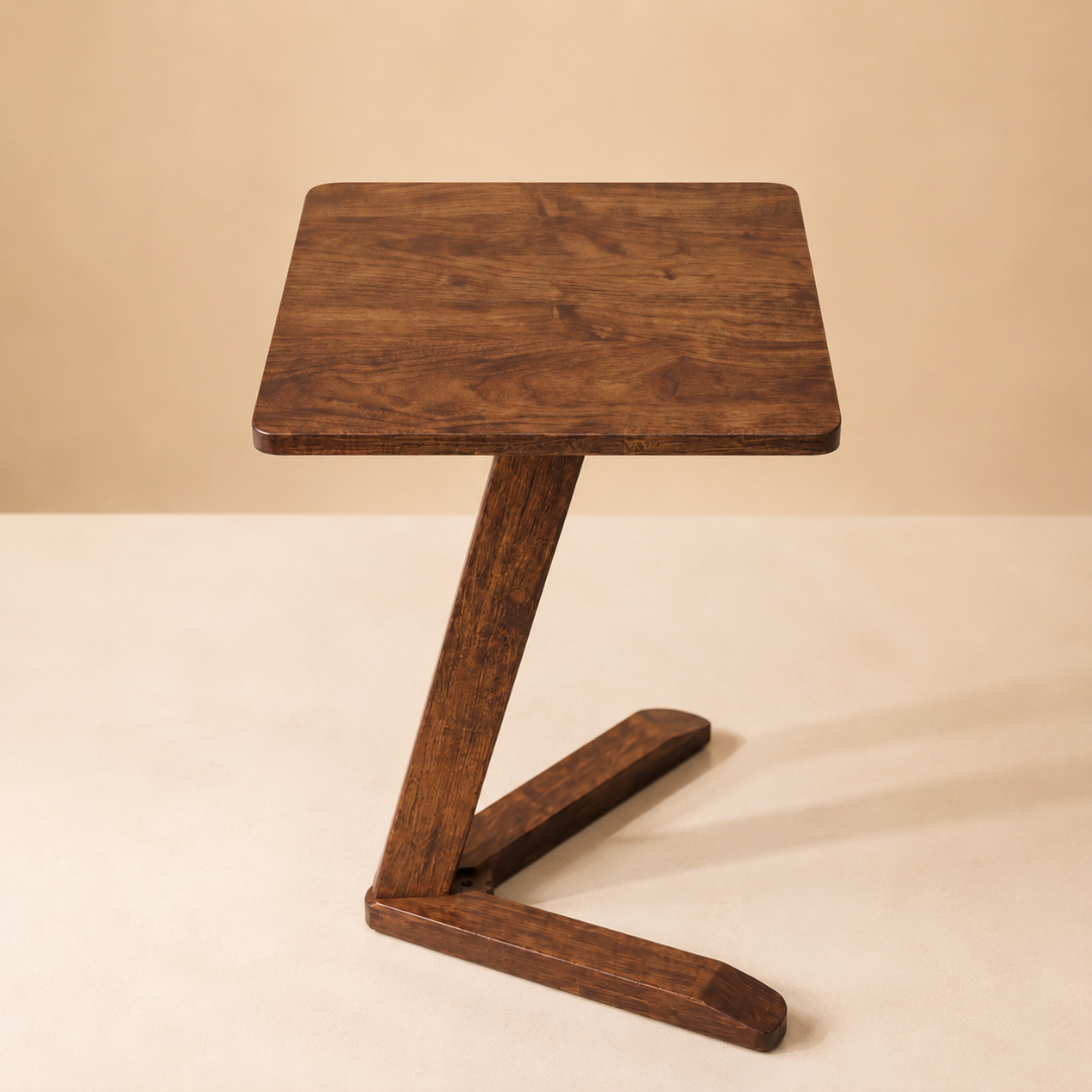 Solid Rubberwood Mini End Table | Compact Square Tabletop with Angled Legs