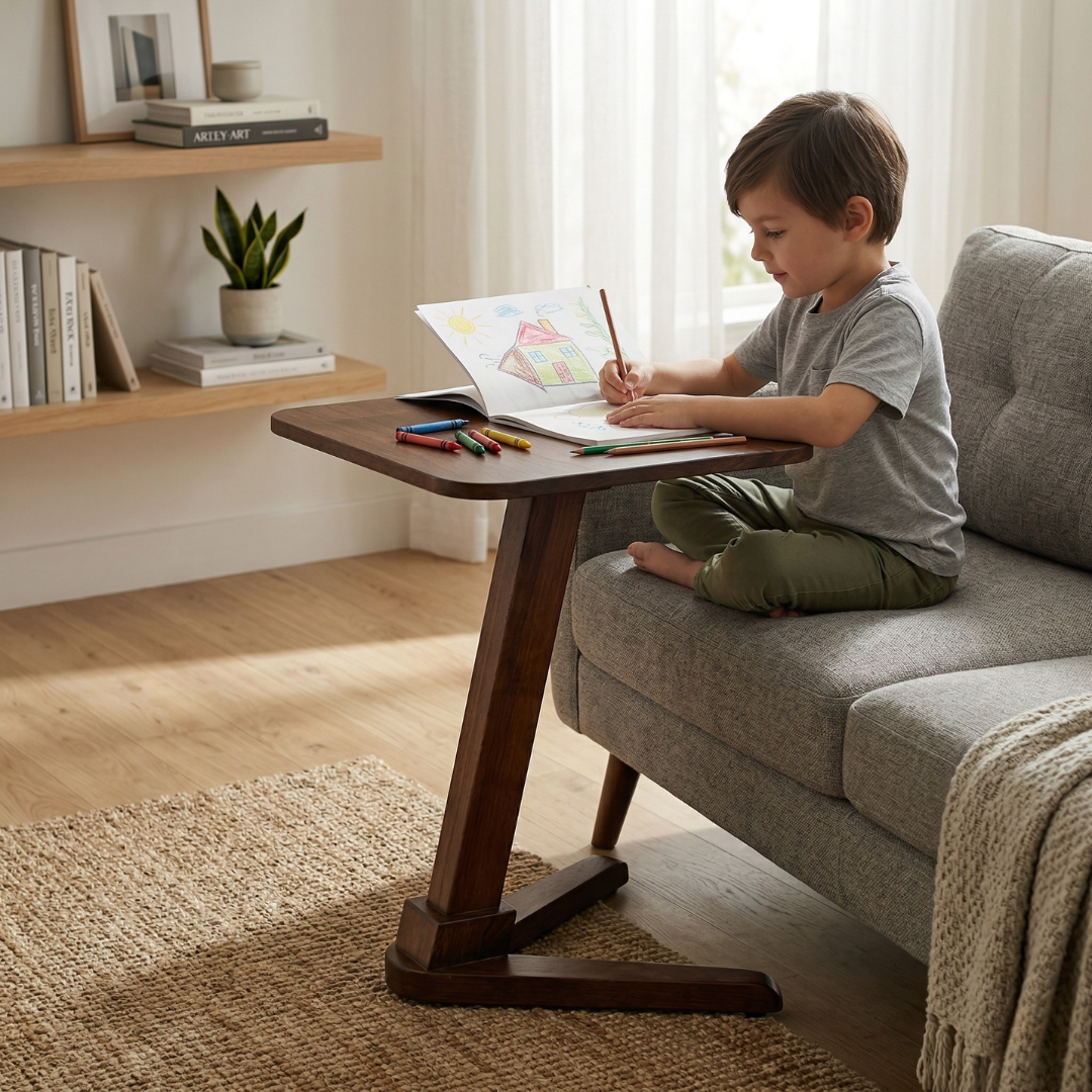 Solid Rubberwood End Table | Square Tabletop with Angled Legs