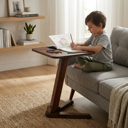 Solid Rubberwood End Table | Square Tabletop with Angled Legs