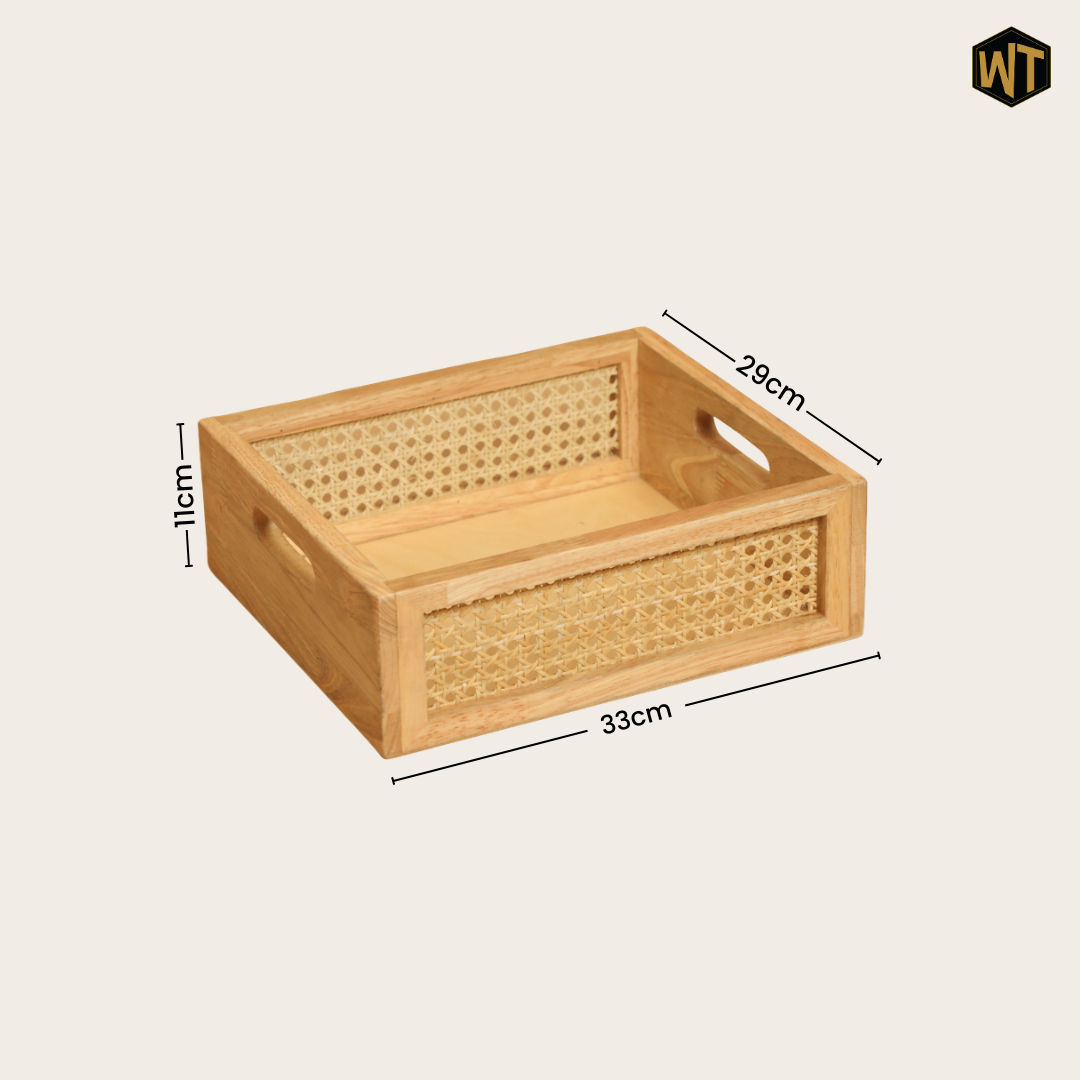 Solid Wood and Rattan Wicker Storage Basket