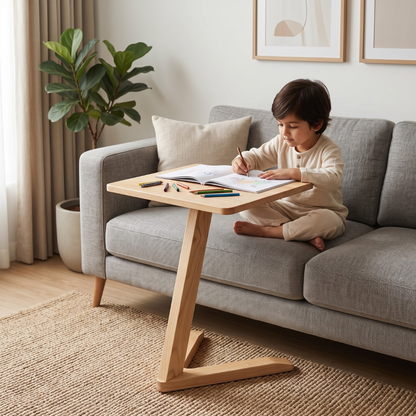 Solid Rubberwood Mini End Table | Compact Square Tabletop with Angled Legs