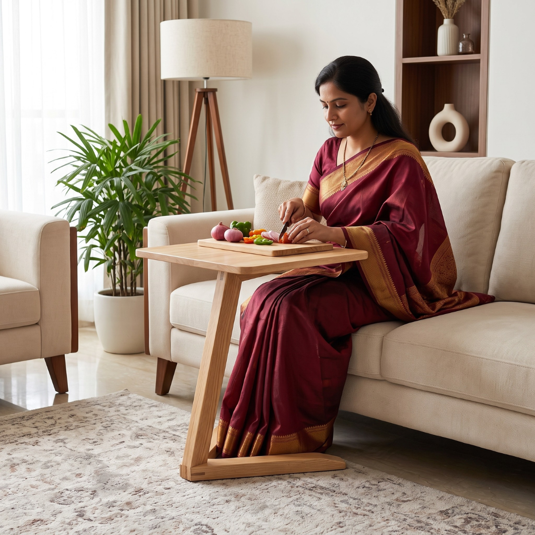Solid Rubberwood Mini End Table | Compact Square Tabletop with Angled Legs
