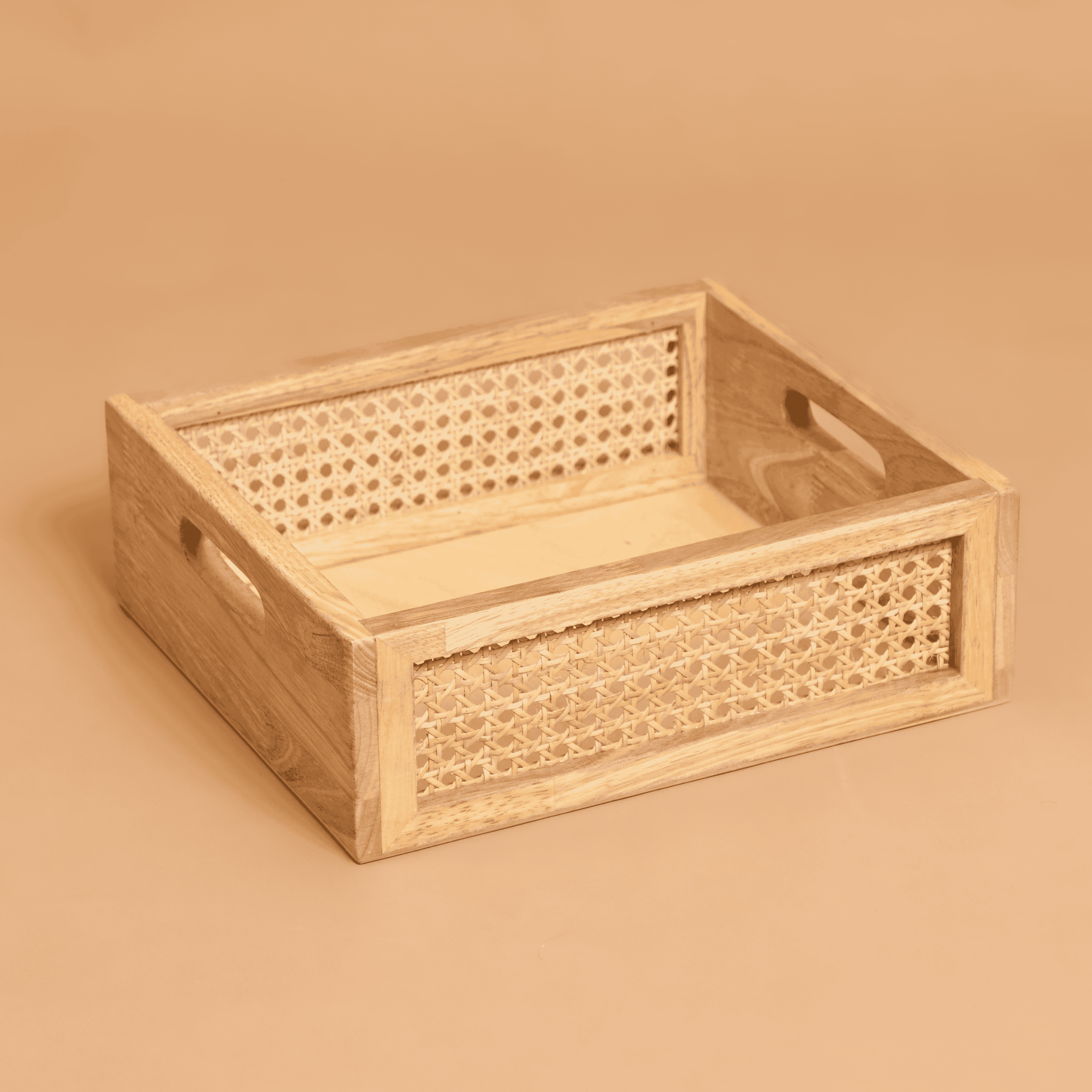 Rattan Storage Basket: Solid Wood Basket - Natural