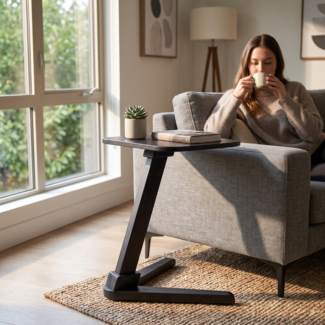 Solid Rubberwood End Table | Square Tabletop with Angled Legs
