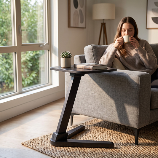 Solid Rubberwood End Table | Square Tabletop with Angled Legs