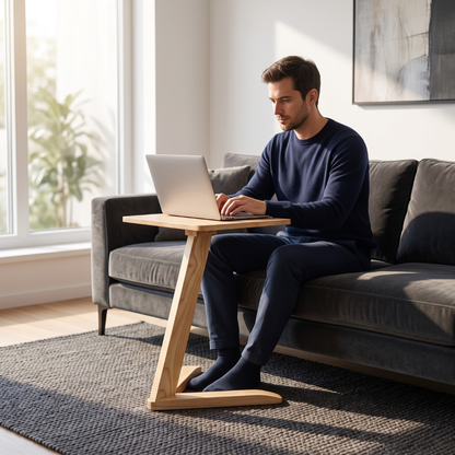 Solid Rubberwood Mini End Table | Compact Square Tabletop with Angled Legs