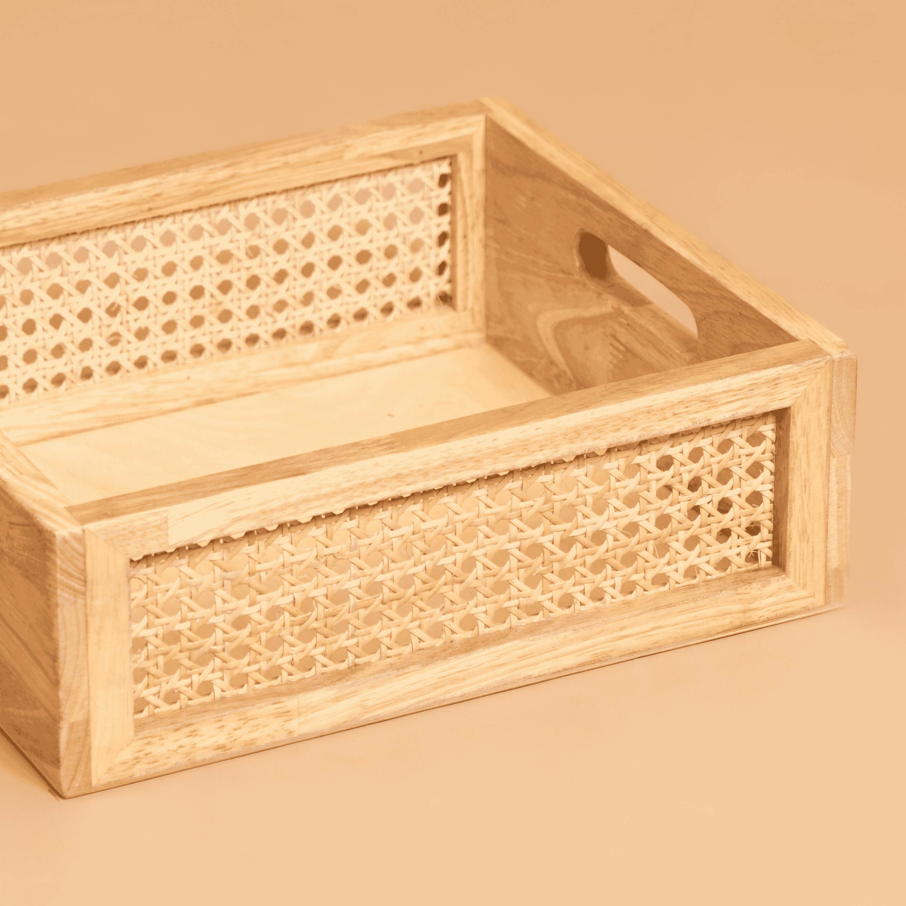 Rattan Storage Basket: Solid Wood Basket - Natural