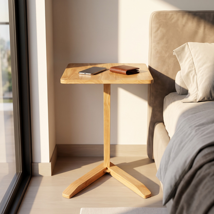 Solid Rubberwood Mini End Table | Compact Square Tabletop with Angled Legs