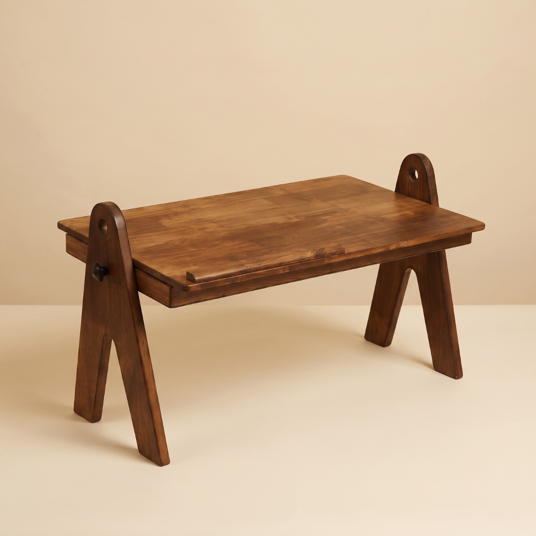 FlexiDesk - Foldable Laptop Table | Solid Wood & 3 level height adjustable laptop table with storage