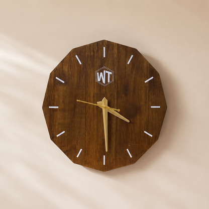 12-Sided Wooden Wall Clock – Geometric Dodecagon Design