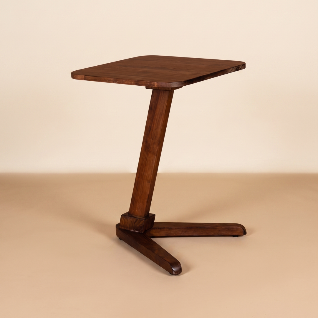 Solid Rubberwood End Table | Square Tabletop with Angled Legs