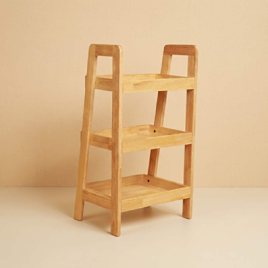 Solid Wood 3-Tier Shelf Rack - Wooden Corner Shelf