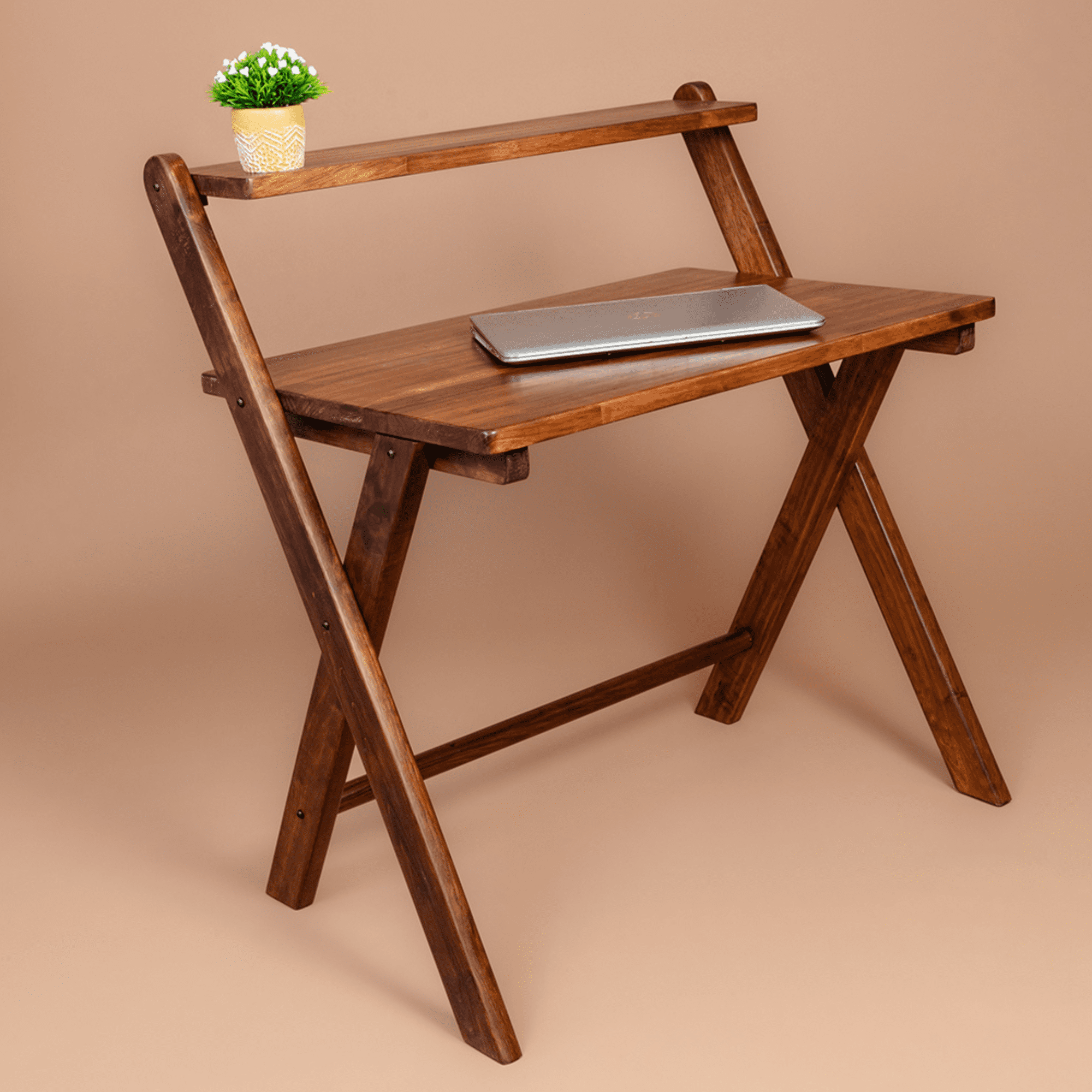 Study Nook: Solid Wood Dual Platform Study Table - Walnut