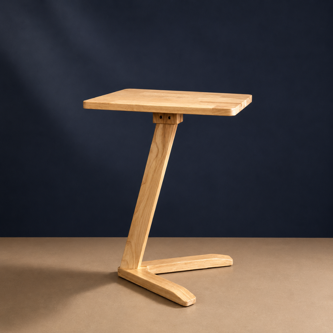 Solid Rubberwood Mini End Table | Compact Square Tabletop with Angled Legs