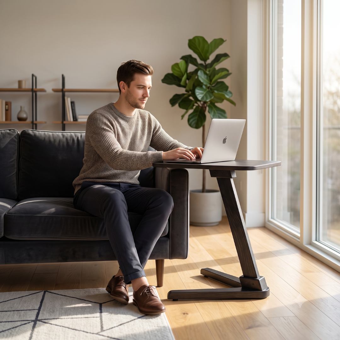 Solid Rubberwood End Table | Square Tabletop with Angled Legs