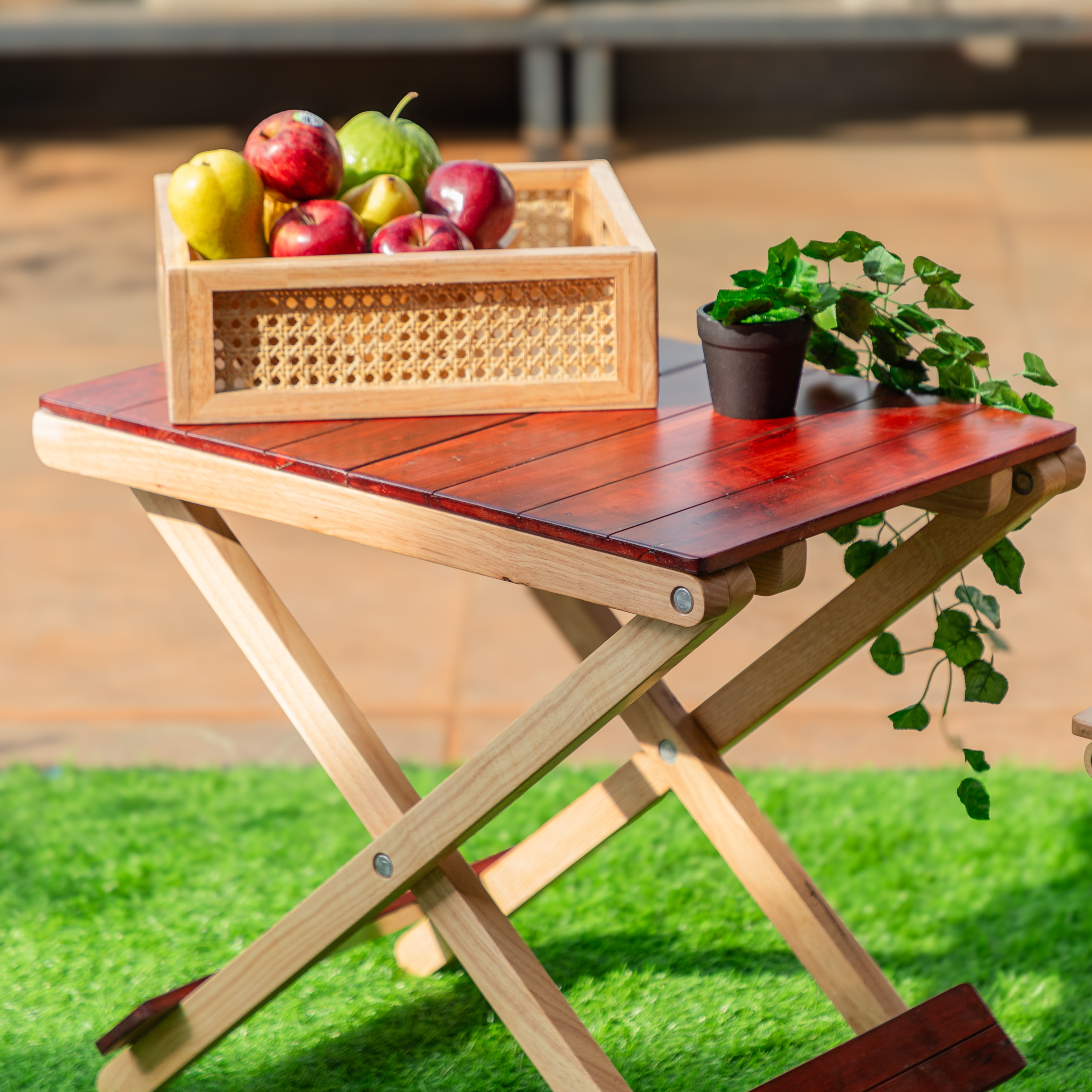 Rattan Storage Basket: Solid Wood Basket - Natural