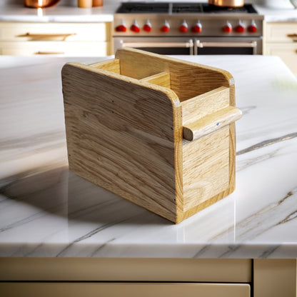 Wooden Cutlery Holder – Solid Rubberwood 2-Compartment Organizer