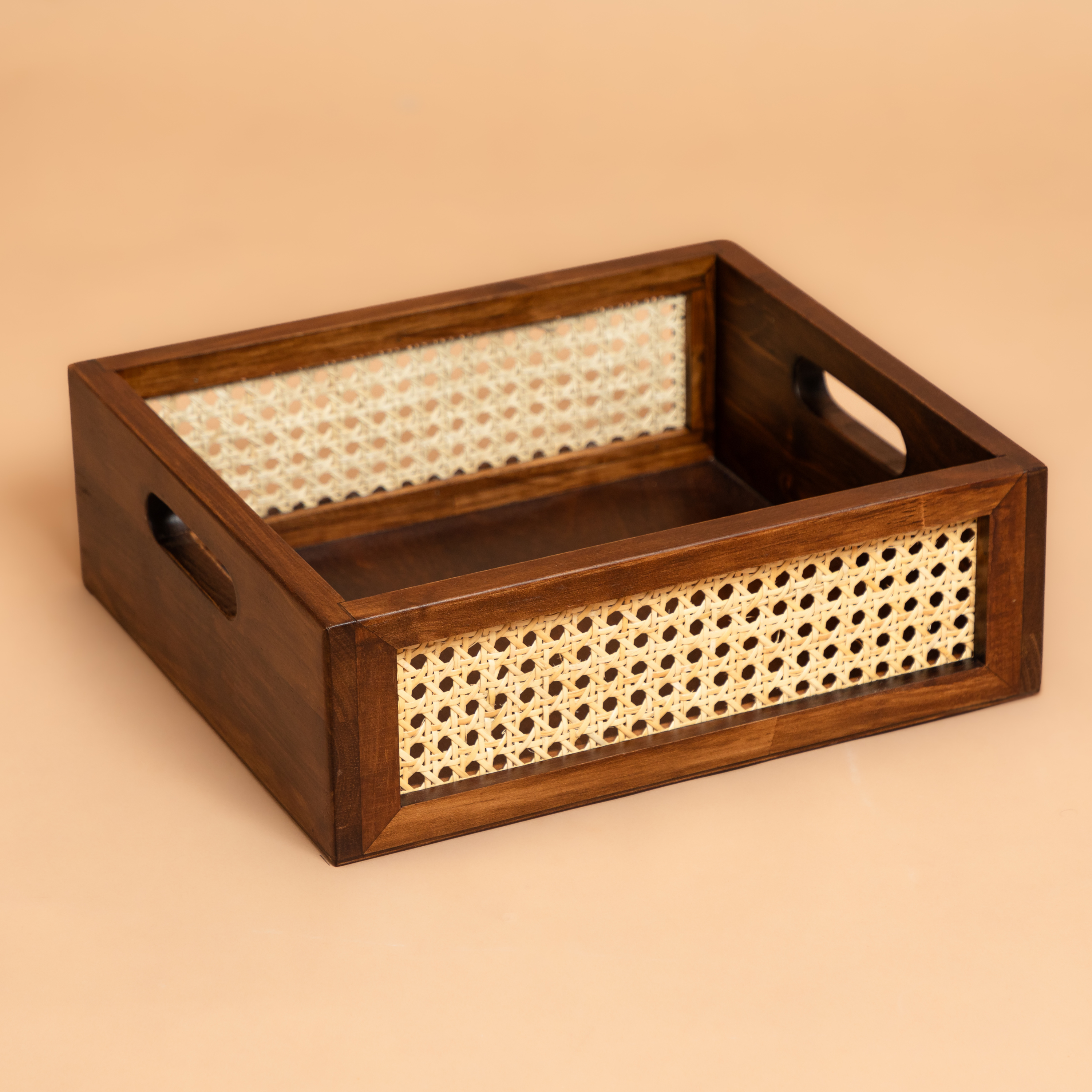 Rattan Storage Basket: Solid Wood Basket - Walnut