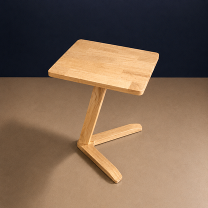 Solid Rubberwood Mini End Table | Compact Square Tabletop with Angled Legs