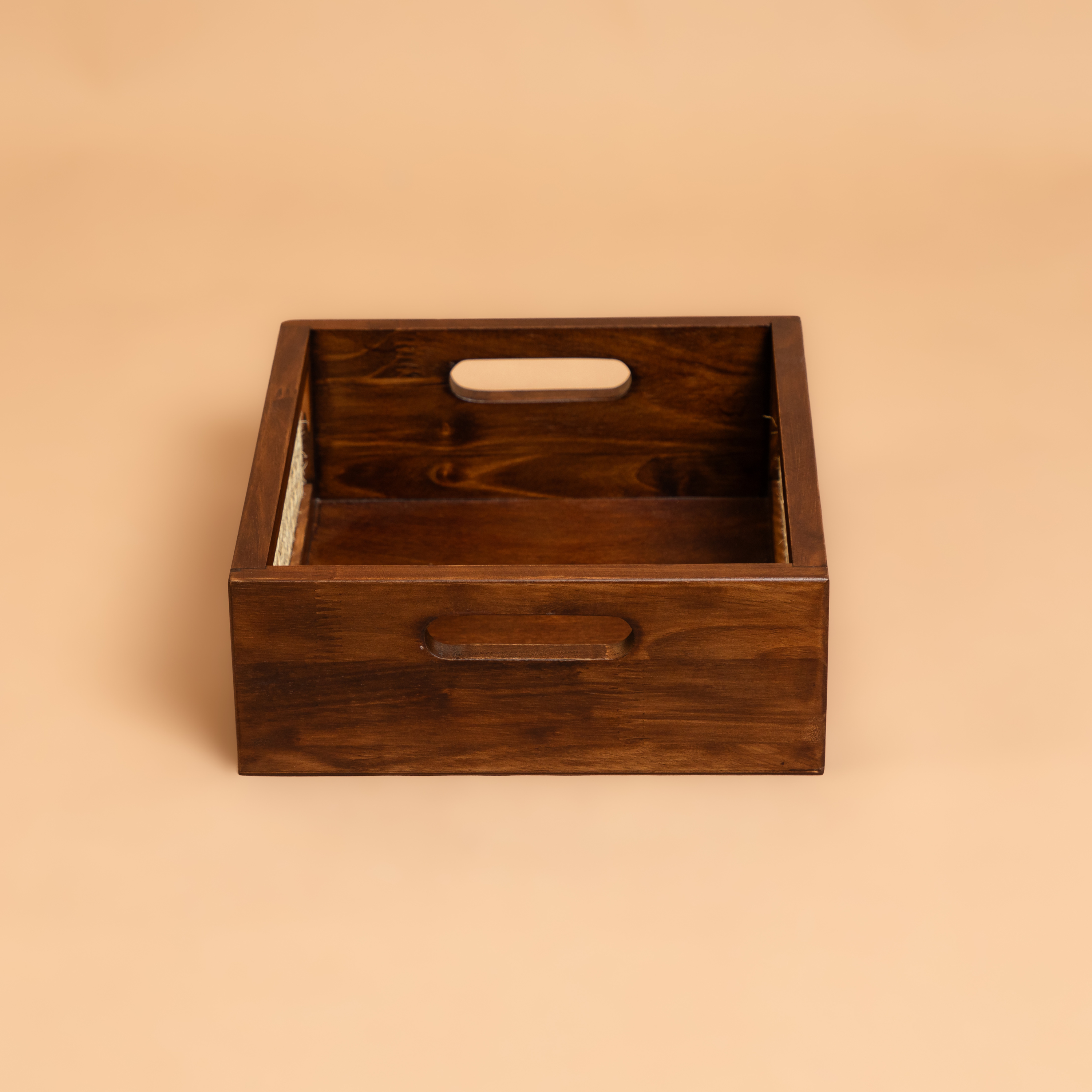 Rattan Storage Basket: Solid Wood Basket - Walnut