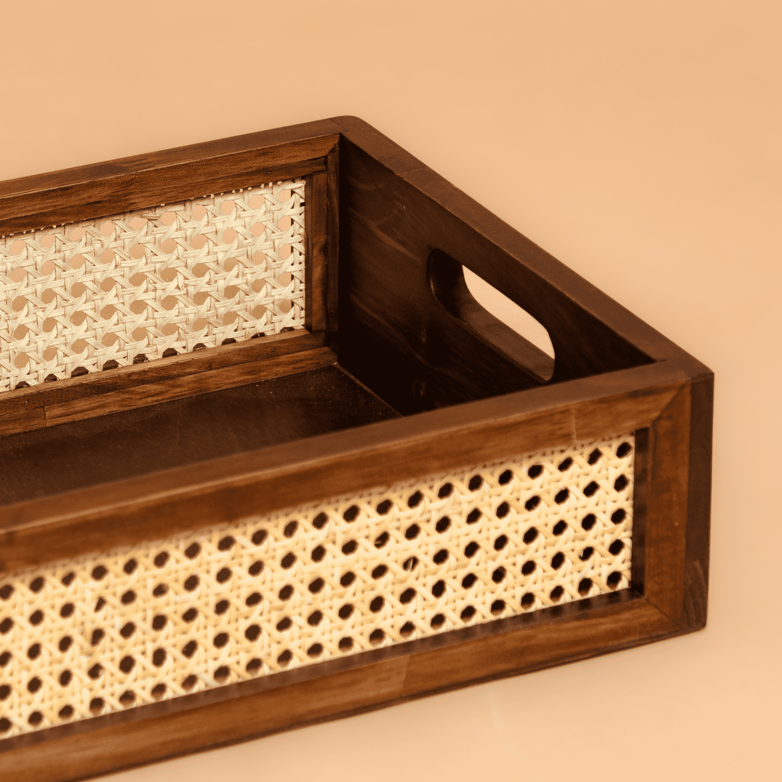 Rattan Storage Basket: Solid Wood Basket - Walnut