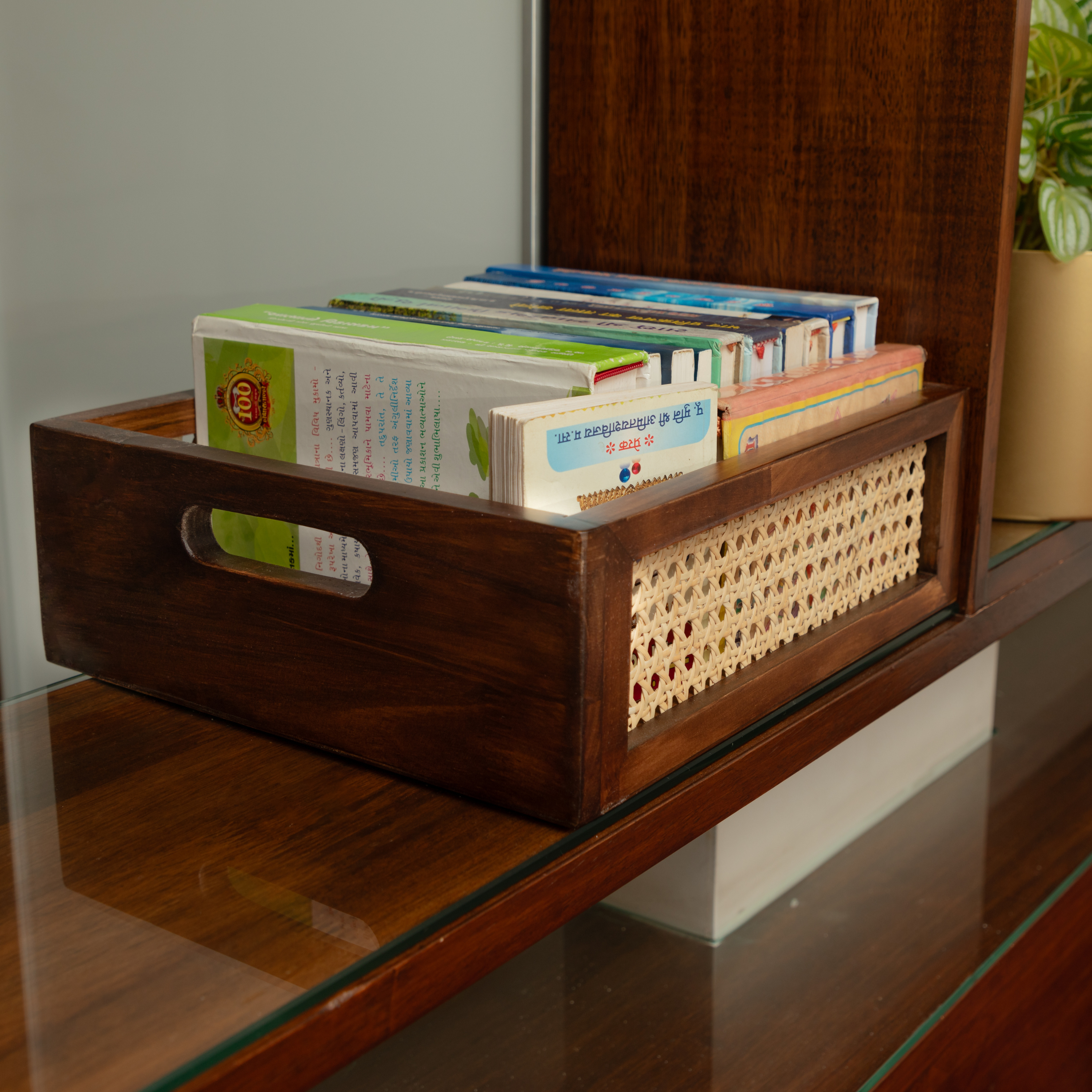 Rattan Storage Basket: Solid Wood Basket - Walnut