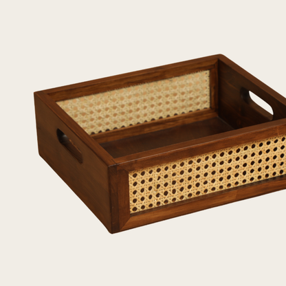 Solid Wood and Rattan Wicker Storage Basket