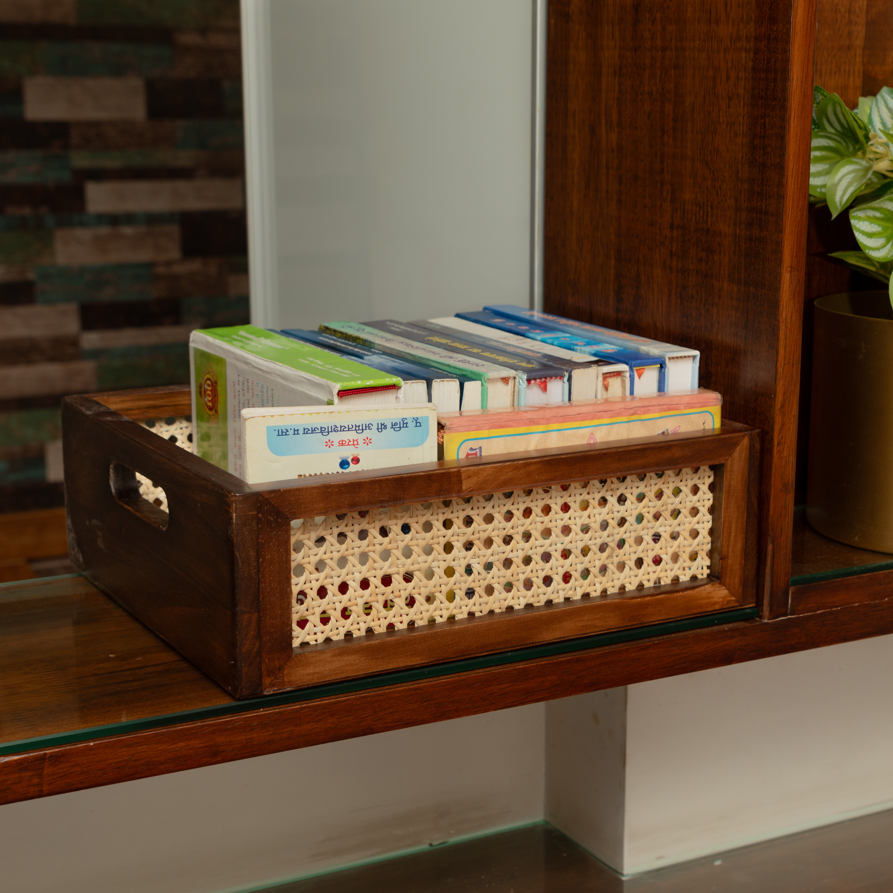 Rattan Storage Basket: Solid Wood Basket - Walnut