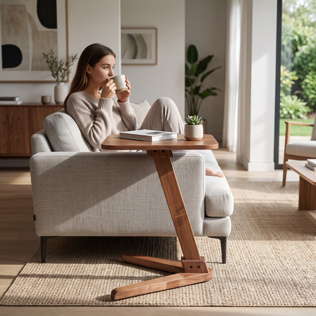 Solid Rubberwood End Table | Square Tabletop with Angled Legs