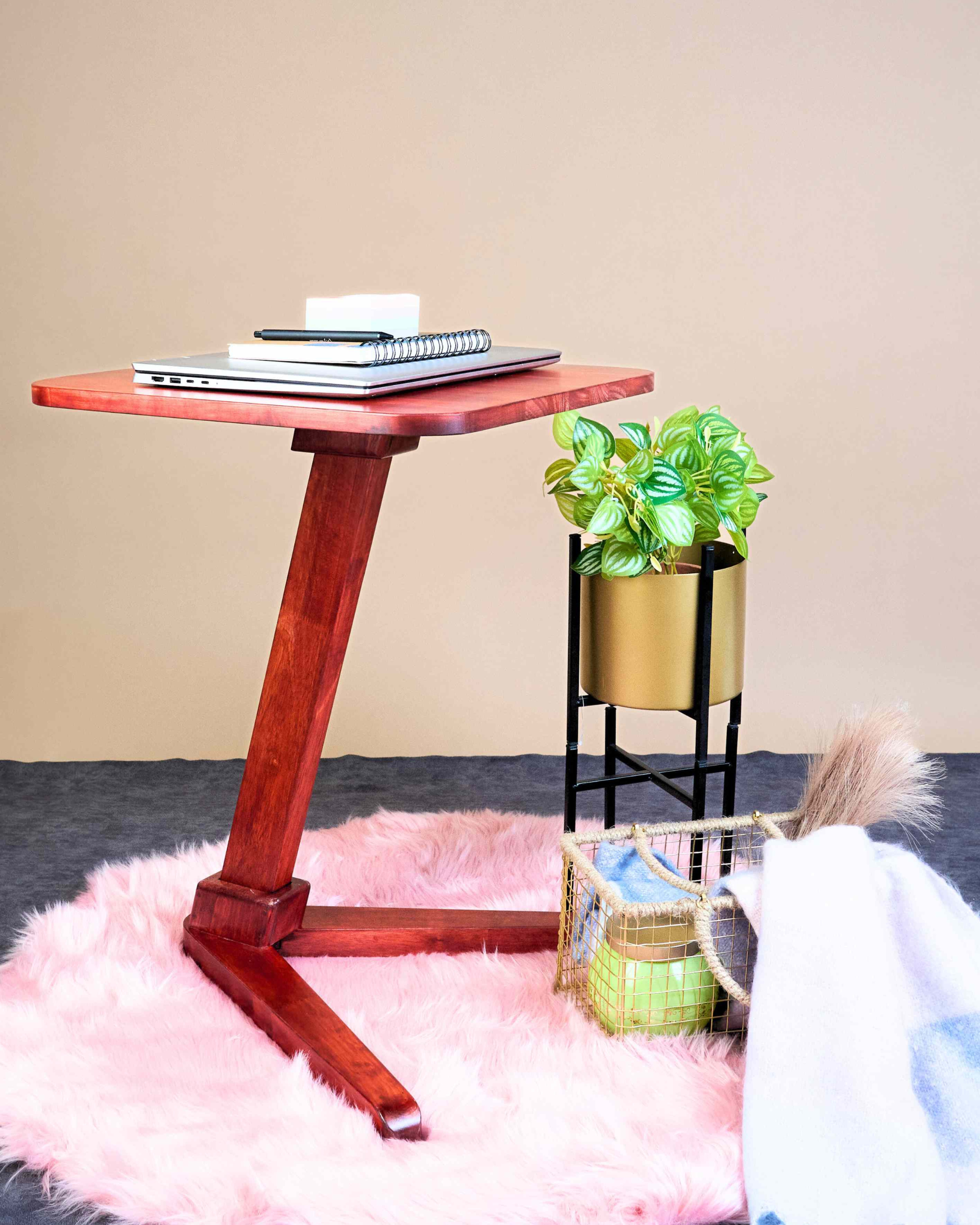 Solid Wood Square End Table - Red Brown - Wood Trendz  