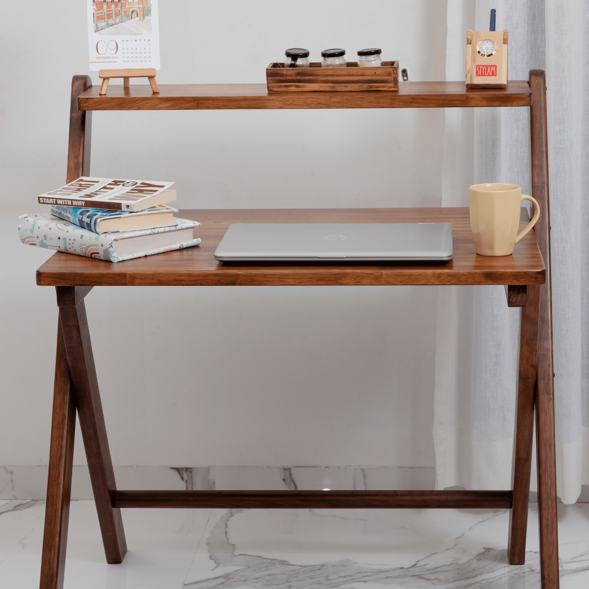 Study Nook: Solid Wood Dual Platform Study Table - Walnut