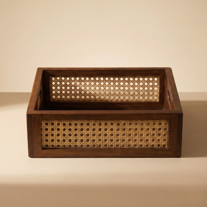 Solid Wood and Rattan Wicker Storage Basket