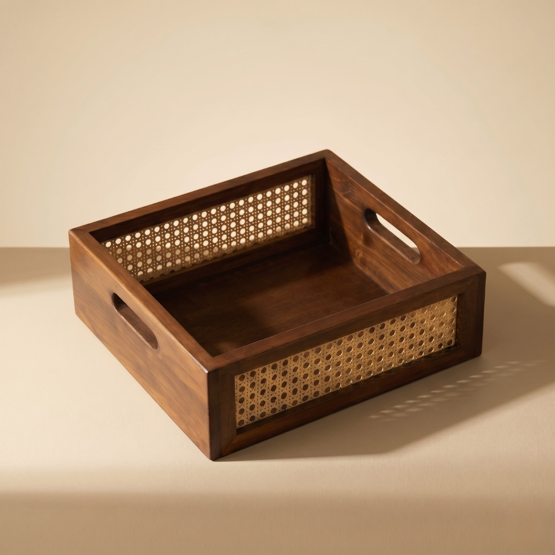 Solid Wood and Rattan Wicker Storage Basket