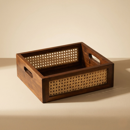 Solid Wood and Rattan Wicker Storage Basket