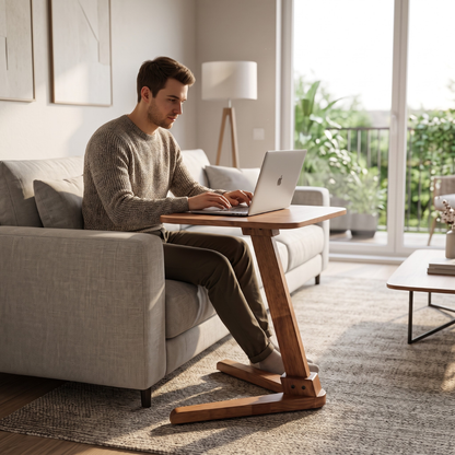 Solid Rubberwood End Table | Square Tabletop with Angled Legs