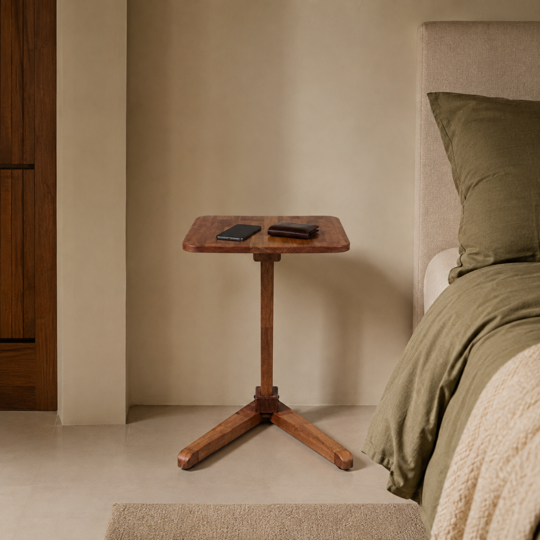 Solid Rubberwood End Table | Square Tabletop with Angled Legs