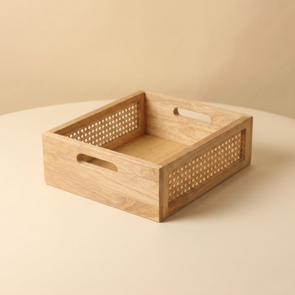 Solid Wood and Rattan Wicker Storage Basket
