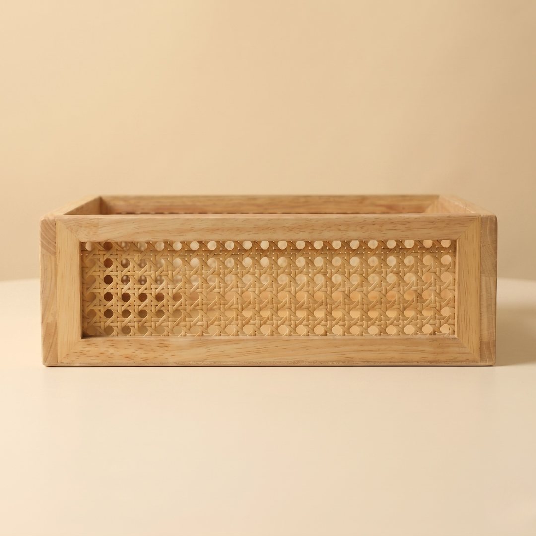 Solid Wood and Rattan Wicker Storage Basket