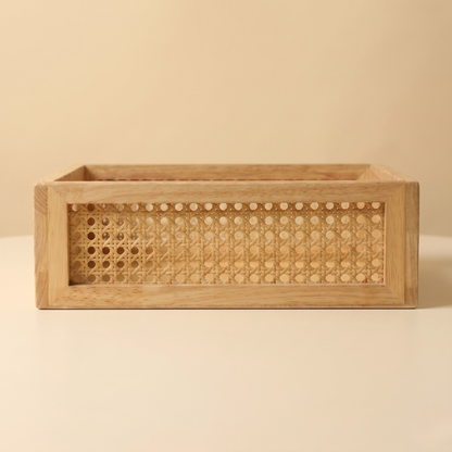 Solid Wood and Rattan Wicker Storage Basket