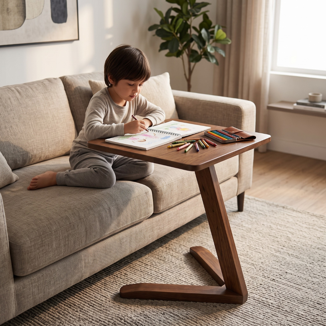 Solid Rubberwood Mini End Table | Compact Square Tabletop with Angled Legs