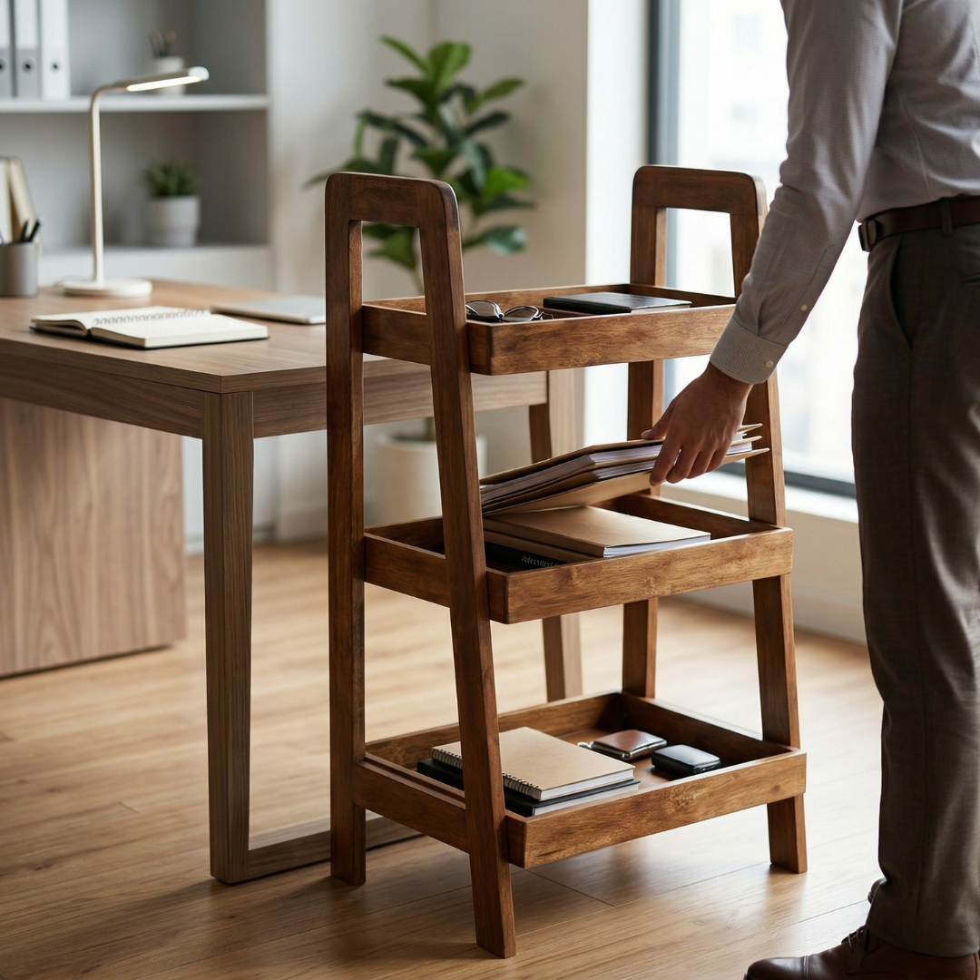 Solid Wood 3-Tier Shelf Rack - Wooden Corner Shelf