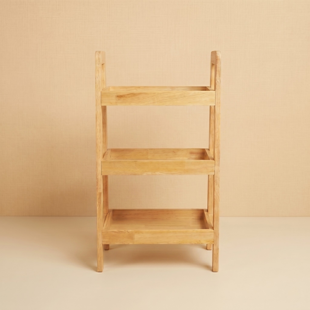 Solid Wood 3-Tier Shelf Rack - Wooden Corner Shelf