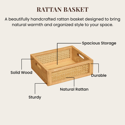 Solid Wood and Rattan Wicker Storage Basket