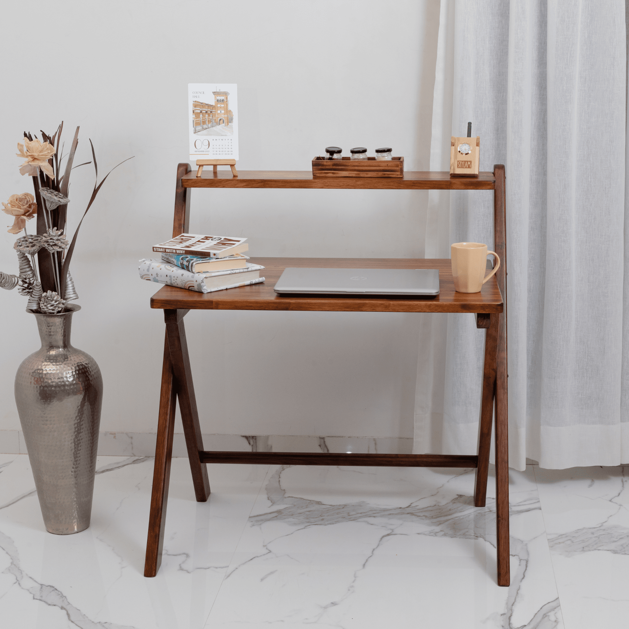 Study Nook: Solid Wood Dual Platform Study Table - Walnut