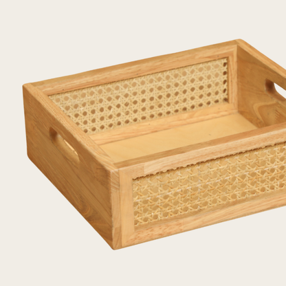 Solid Wood and Rattan Wicker Storage Basket
