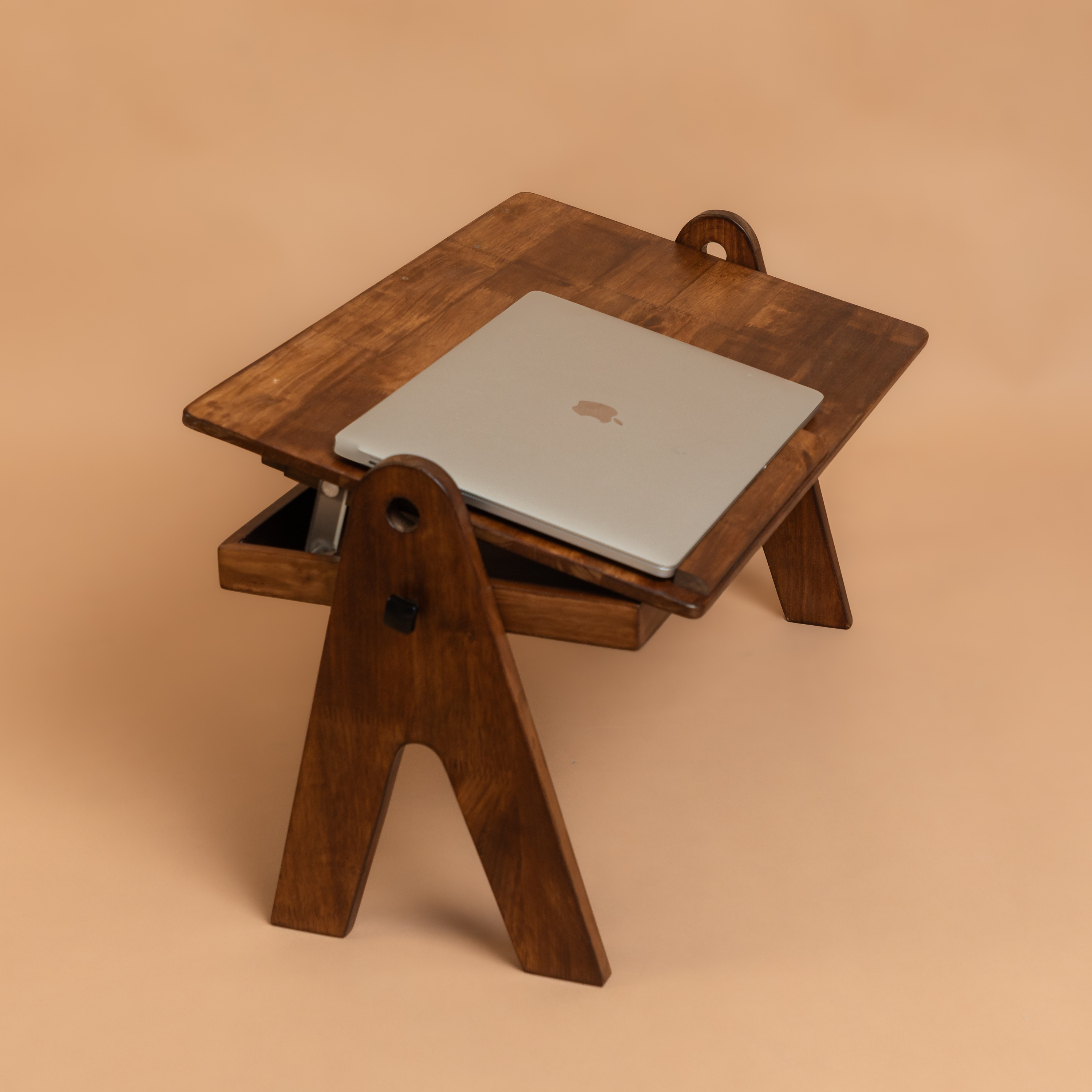 FlexiDesk - Foldable Laptop Table | Solid Wood & Adjustable with storage - Walnut Finish