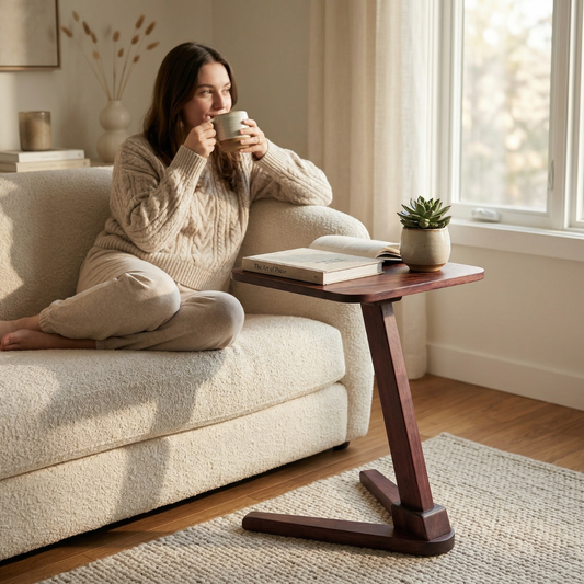 Solid Rubberwood End Table | Square Tabletop with Angled Legs