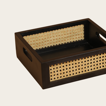 Solid Wood and Rattan Wicker Storage Basket