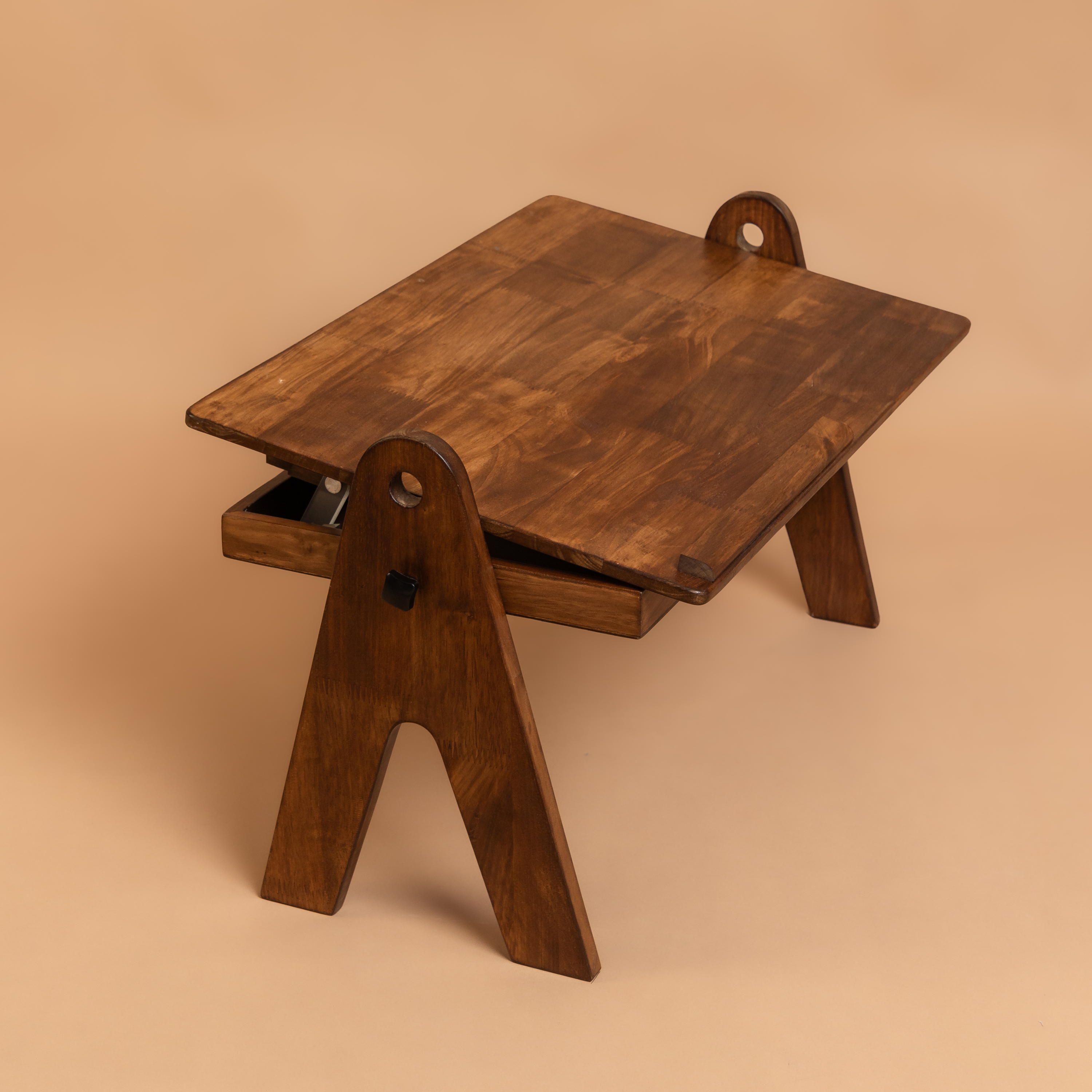 FlexiDesk - Foldable Laptop Table | Solid Wood & Adjustable with storage - Walnut Finish