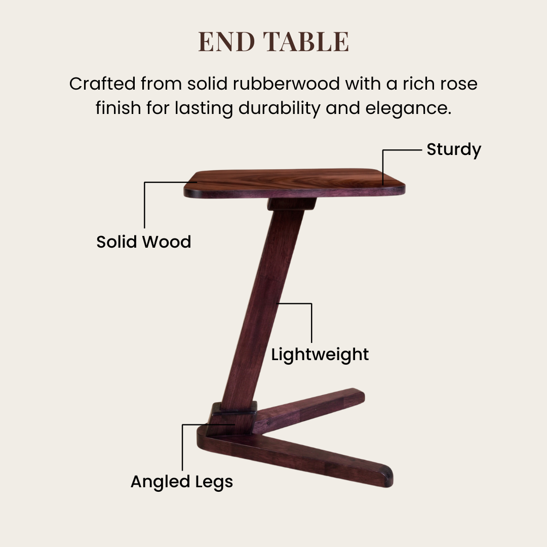 Solid Rubberwood End Table | Square Tabletop with Angled Legs